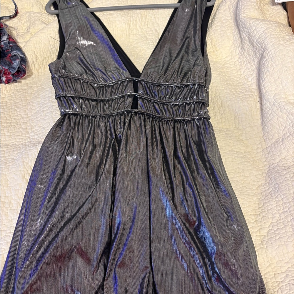 Superdown Silver deep V mini dress